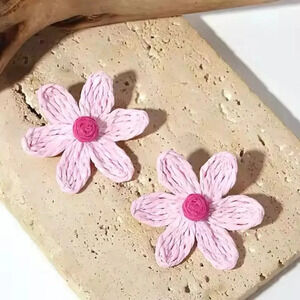 Lalita Pink Sky Boho Raffia Flower Earrings